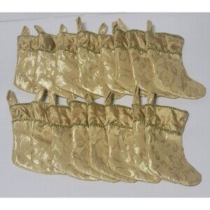 Mini Christmas Stockings Utensil Holders Place Setting Set of 16 Gold 7.25"X3"